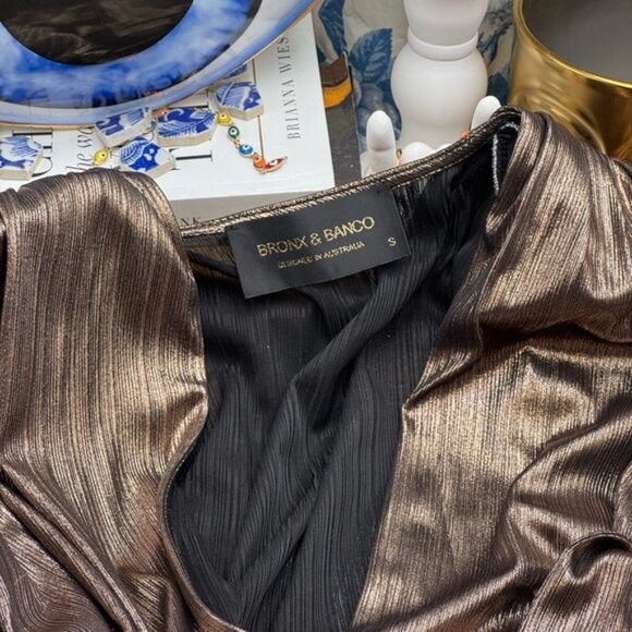 🆕 BRONX & BANCO 🧿 NWOT Bellerose Ruffled Mini Dress, Metallic Gold Sz S / US 4 - Picture 14 of 16